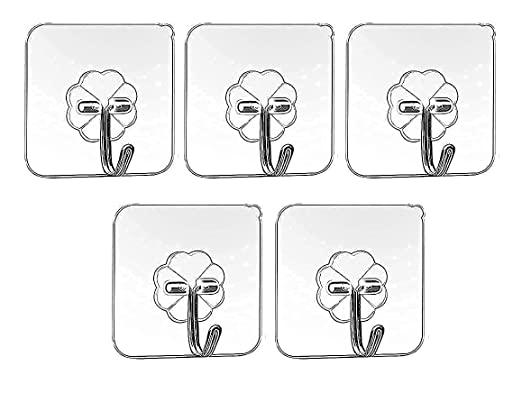 Self Adhesive Wall Hooks, Heavy Duty Sticky Hooks for Hanging 10kg (max), Waterproof Transparent Hooks for Wall (Pack of 15)