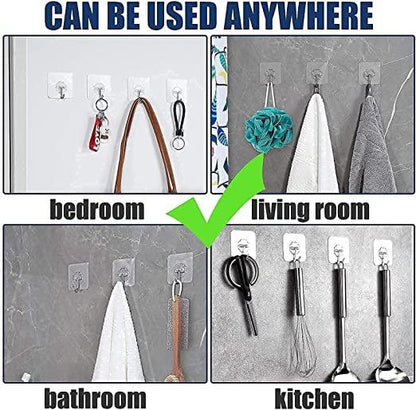 Self Adhesive Wall Hooks, Heavy Duty Sticky Hooks for Hanging 10kg (max), Waterproof Transparent Hooks for Wall (Pack of 15)